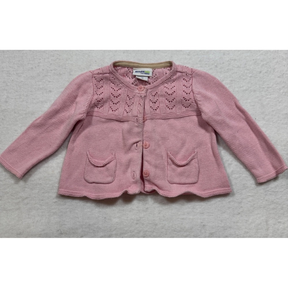Genuine Baby OshKosh Pink Pointelle Cotton Cardigan Sweater Girls 9M Cottagecore
